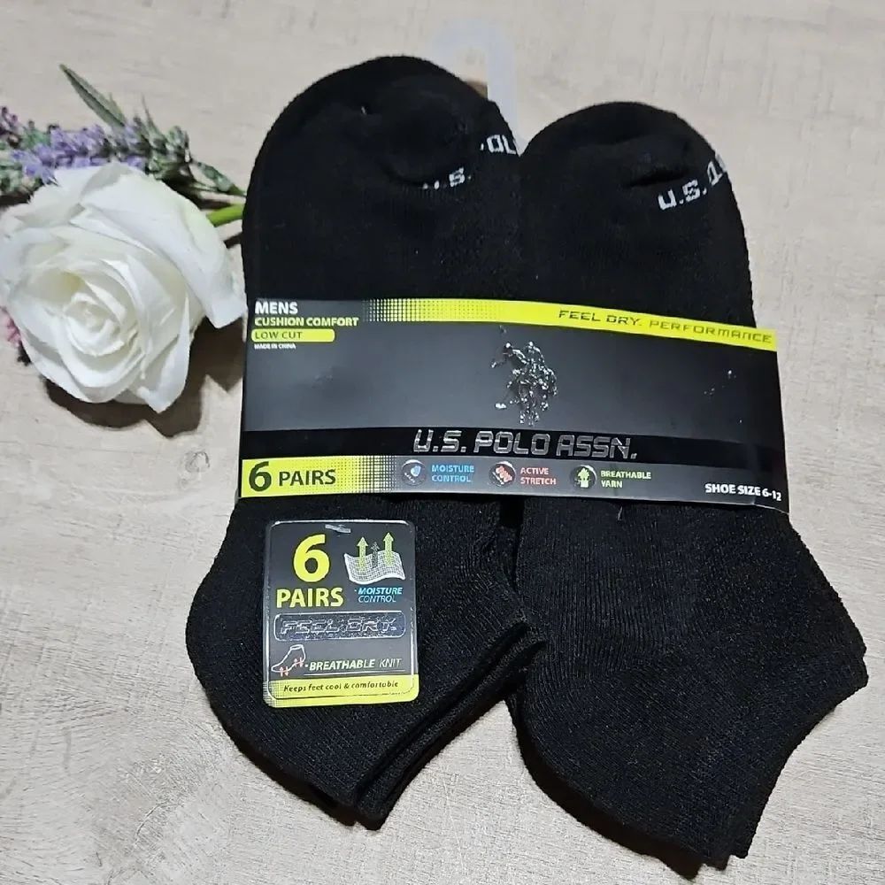 U.S. Polo Assn. Men's Black Low Cut Performance Socks - 6 Pairs